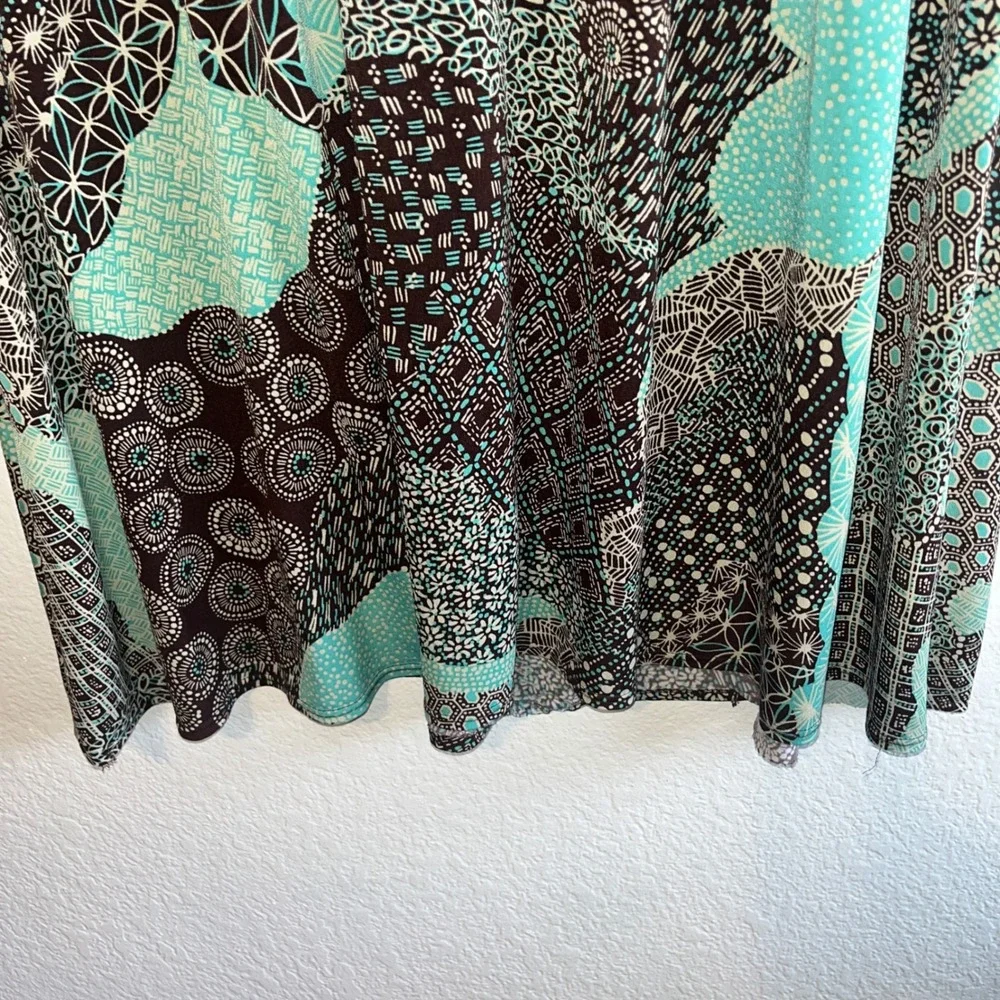 Elementz Womens‎ V-Neck Geometric Print Empire Waist Dress Brown Teal Large Y2K - Picture 11 of 11